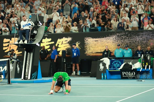Novak Djokovic celebrates his win.