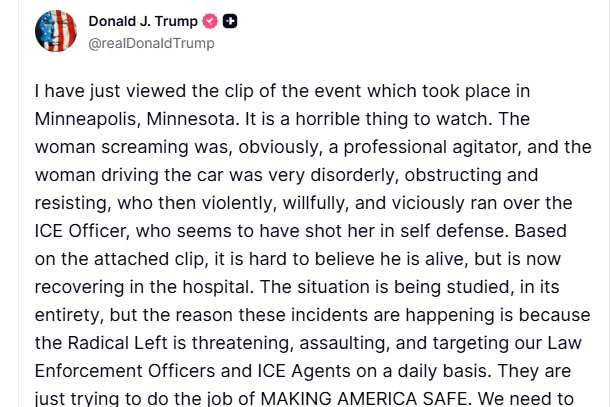 Mr Trump's post on his Truth Social media account.