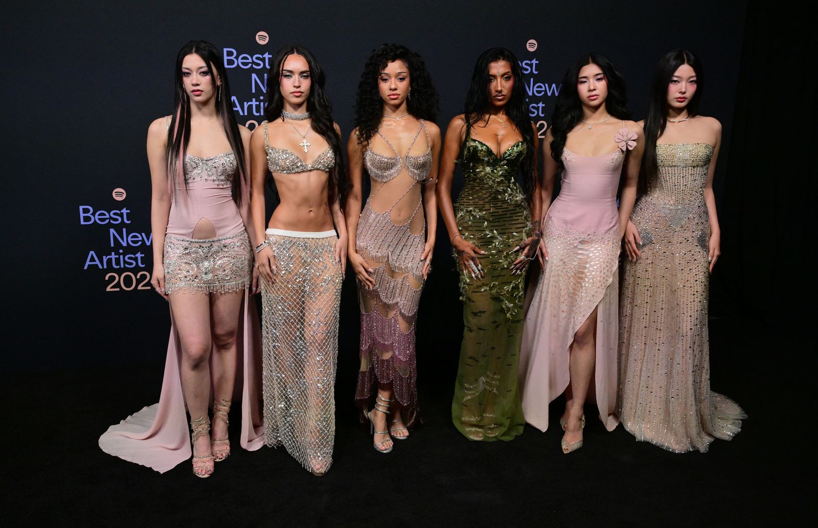 US girl group KATSEYE attends Spotify's 2026 Best New Artist Party in West Hollywood California on January 29 2026.