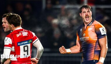 Liam McConnell celebrates scoring a try for Edinburgh against Gloucester