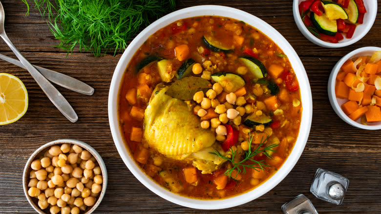 fresh vegetable soup with lentils and chickpeas