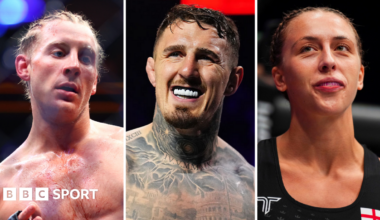 A split image of Paddy Pimblett, Tom Aspinall and Dakota Ditcheva