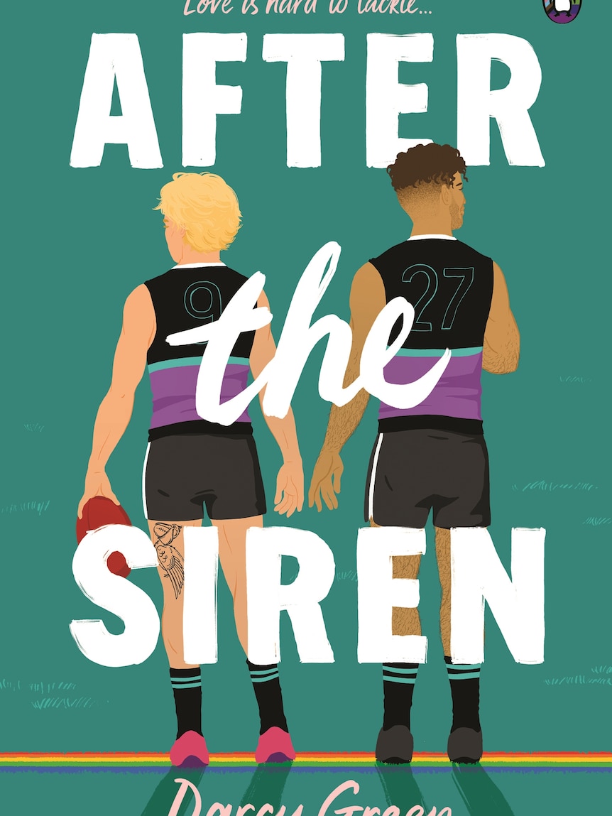 Book cover of After the Siren, which shows the illustrations of two male AFL players from the back