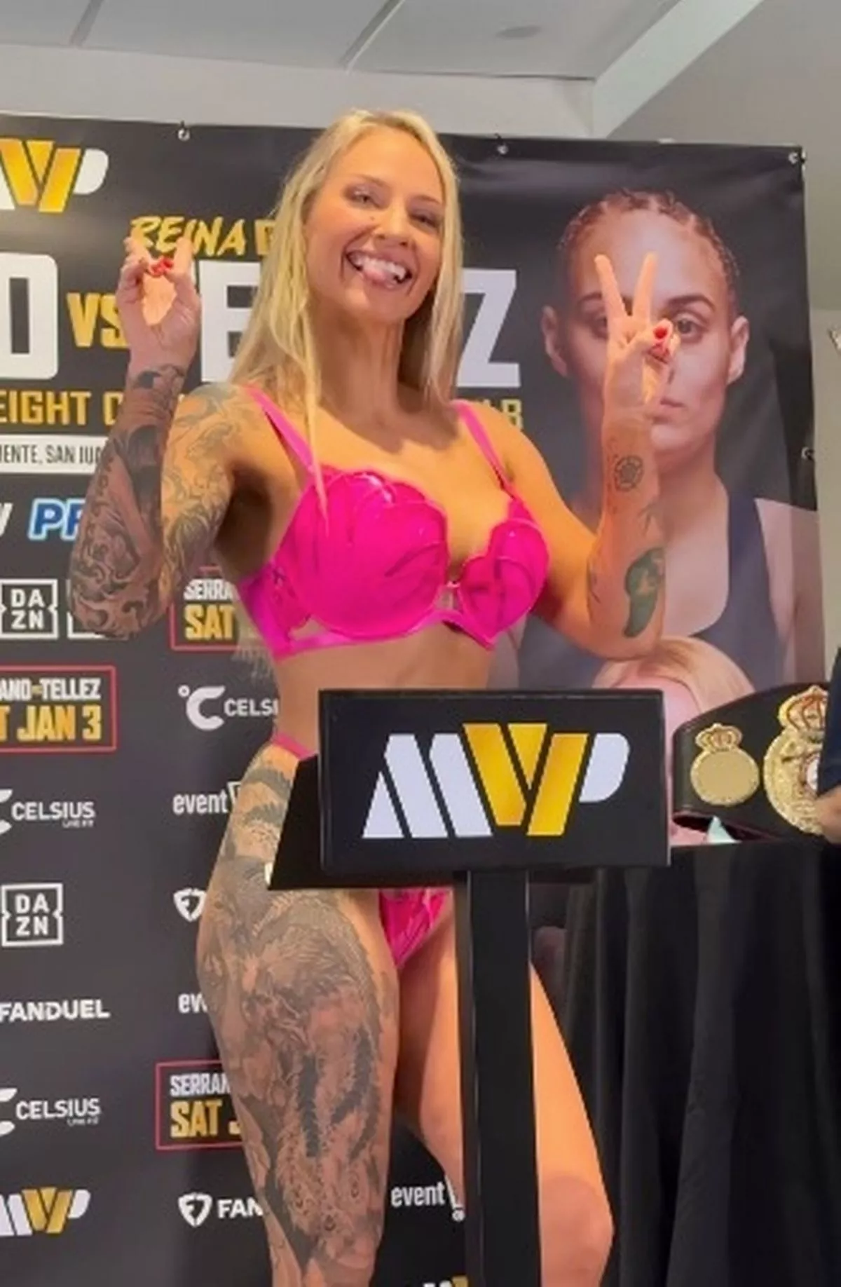 Ebanie Bridges struck her trademark weigh-in pose