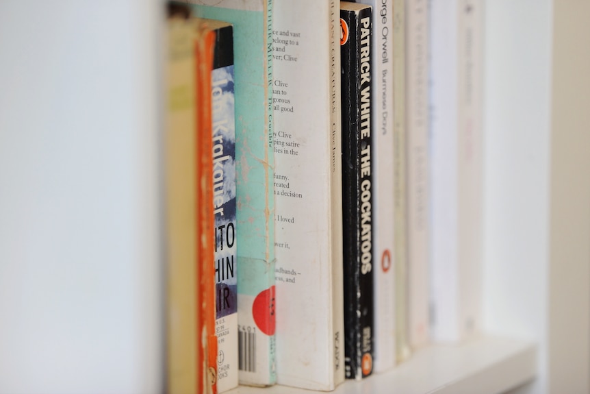 close up of a bookshelf