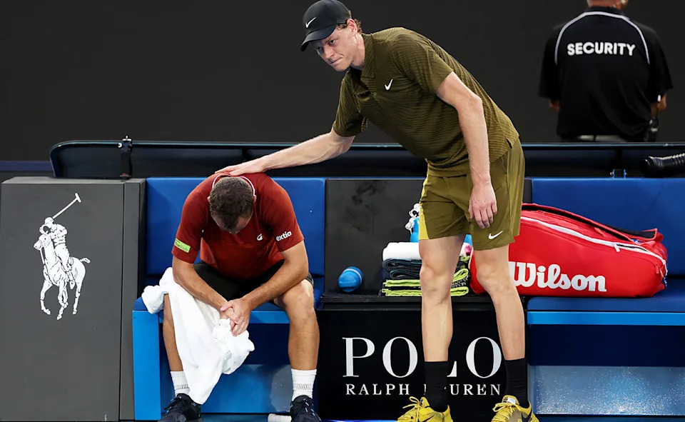 Jannik Sinner, pictured here consoling Hugo Gaston after he quit in tears.