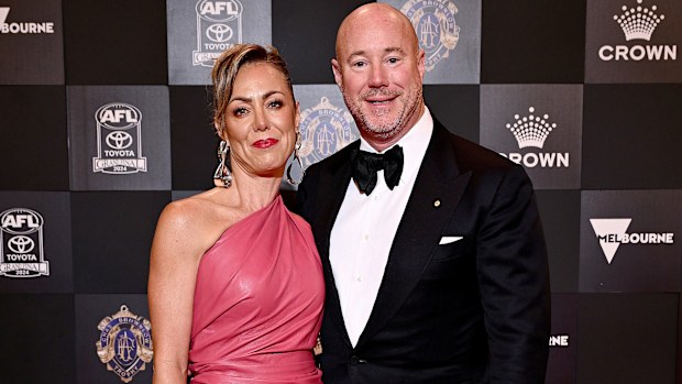Cate and Luke Sayers arrive ahead of the 2024 Brownlow Medal at Crown Palladium on September 23, 2024 in Melbourne, Australia. (Photo by Quinn Rooney/Getty Images)