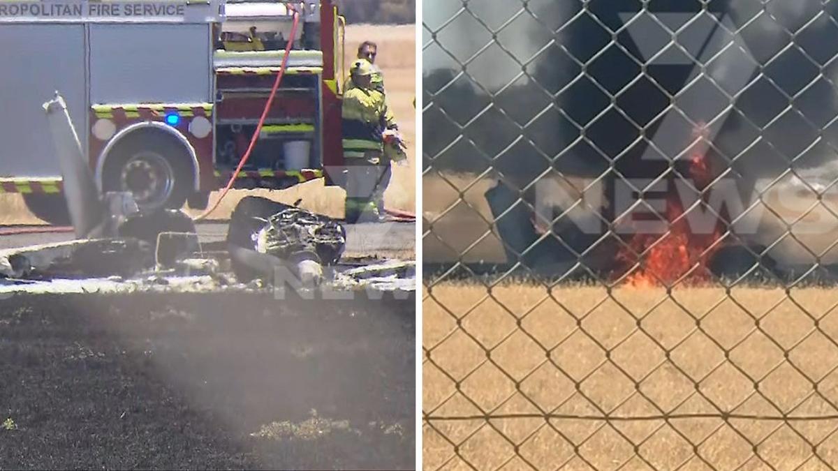 Pilot escapes uninjured from plane crash at Parafield Airport in Adelaide