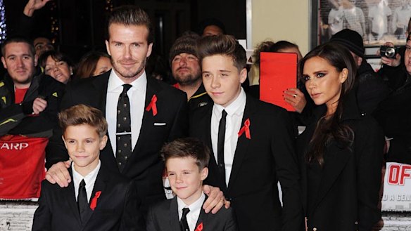 From left: Romeo, David, Cruz, Brooklyn and Victoria Beckham at a premiere in London in 2013.