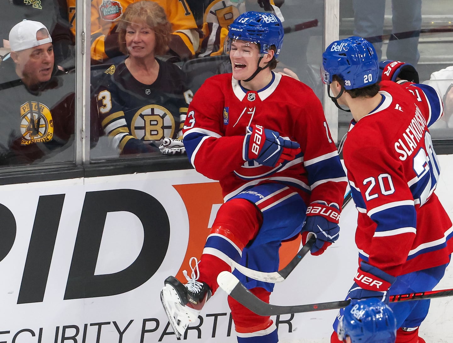 Canadiens forward Cole Caufield scored a hat trick, but the Bruins got the last laugh in a comeback win over Montreal.