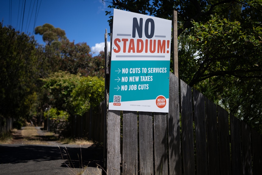 No stadium signage on a fence in Hobart.