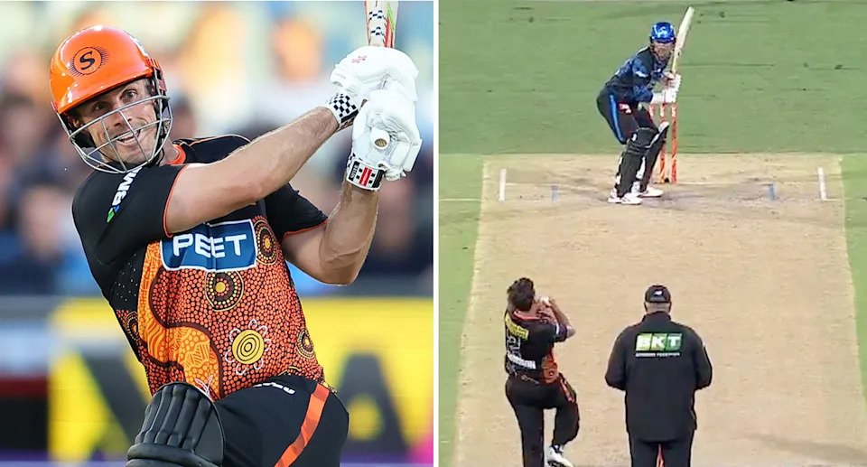 Perth opener Mitch Marsh (L) and Adelaide's Alex Carey (R, top) were on fire with the bat for their sides in an entertaining BBL clash in Adelaide. Pic: Getty/7Cricket)