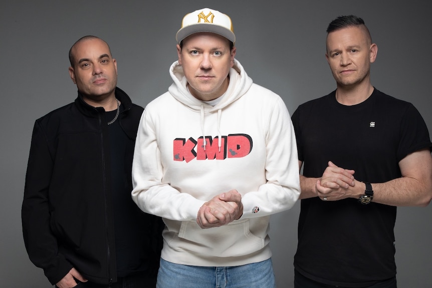 press shot of Hilltop Hoods against a grey backdrop
