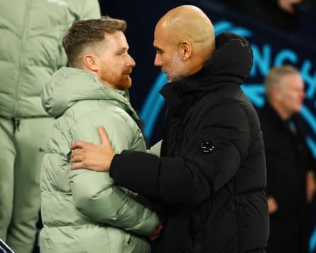 Pep Guardiola and Calum McFarlane. Mandatory Credit: Photo by Paul Currie/Shutterstock (16220539gh)
Chelsea interim manager Calum McFarlane and Manchester City manager Pep Guardiola
Manchester City v Chelsea, Premier League, Football, Etihad Stadium, Manchester, UK - 04 Jan 2026
