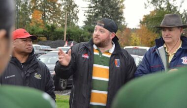 In saying goodbye, John Marsden (centre) said he will &lsquo;always have green and gold in my blood.&rsquo; The Langley Rugby Club women&rsquo;s coach took the team to their first ever provincial finals in 2021. (Special to Langley Advance Times)