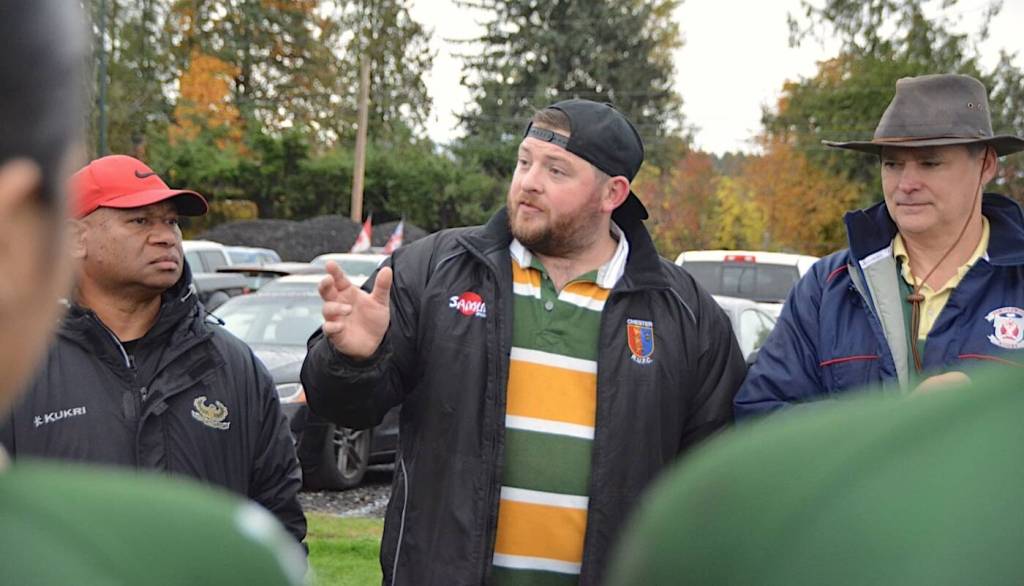 In saying goodbye, John Marsden (centre) said he will &lsquo;always have green and gold in my blood.&rsquo; The Langley Rugby Club women&rsquo;s coach took the team to their first ever provincial finals in 2021. (Special to Langley Advance Times)