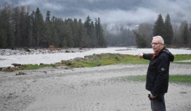 Steve Wilson, the president of the Hope Golf & Country Club Society, explaining the damage done to the golf course after the Coquihalla River washed away part of the it and formed a second channel through it on Dec. 10, 2025. He spoke with council about repairs during the Jan. 12, 2026 council meeting. (Kemone Moodley/Hope Standard)