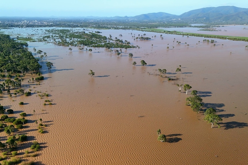 Aerial photo of brown water over the landscape