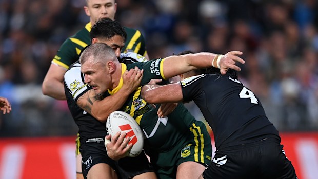 Angus Crichton pictured in Australia's last Test match against New Zealand in 2024.