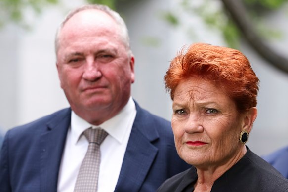 One Nation MP Barnaby Joyce and party leader Pauline Hanson. 