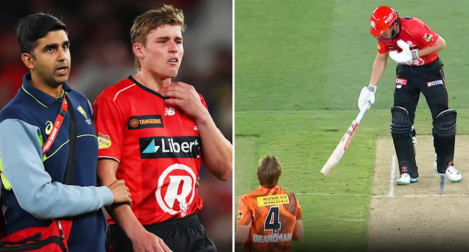 Harry Dixon, pictured here after he was struck in the throat in the BBL.