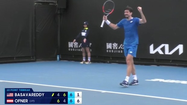 Sebastian Ofner thinks he's won the match.