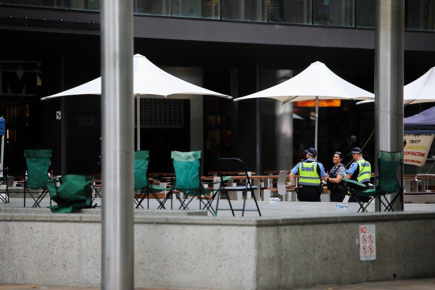 A couple of police officers are at the Forrest Place in Perth