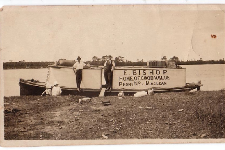 black and white photo of river supply boat
