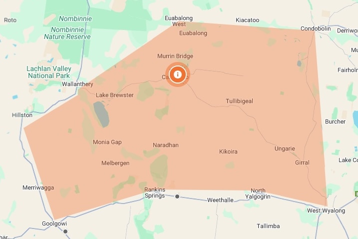 Map showing areas around Lake Cargelligo closed