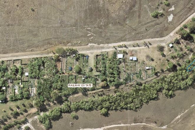 An overhead view of garden plots.