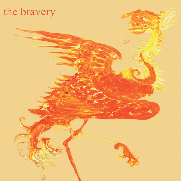An oil painting of a 2-D phoenix in oranges and yellows. Text reads: The Bravery.