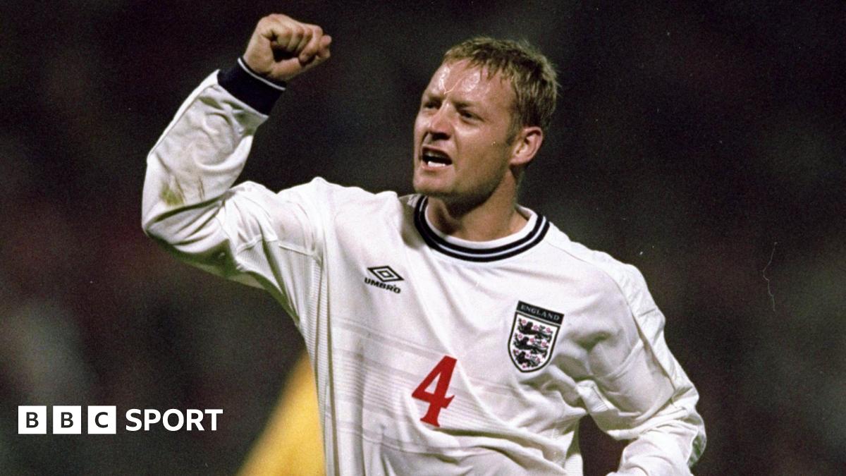 David Batty gees up the crowd during England's European Championship qualifier against Poland at the Legia Stadium in Warsaw on 8 September, 1999