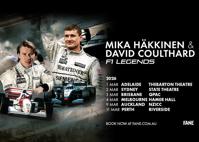 David Coulthard & Mika Häkkinen F1 Legends tour will his Australia in 2026.