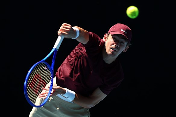 Alex de Minaur trains at Melbourne Park.