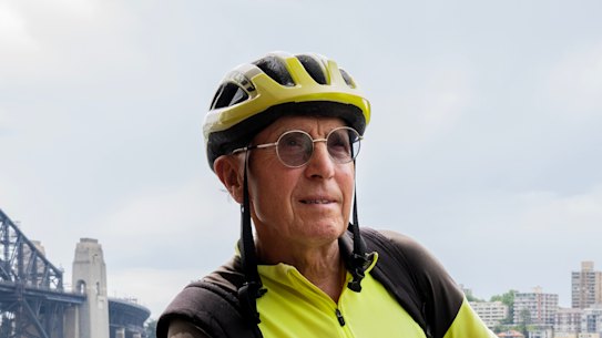 Norman Monshall, 80, cycles 100kms a week, but these days the old steps to access the Harbour Bridge cycleway are too hard to get up, especially with a heavy electric bike. So he takes the ferry to avoid the steps.