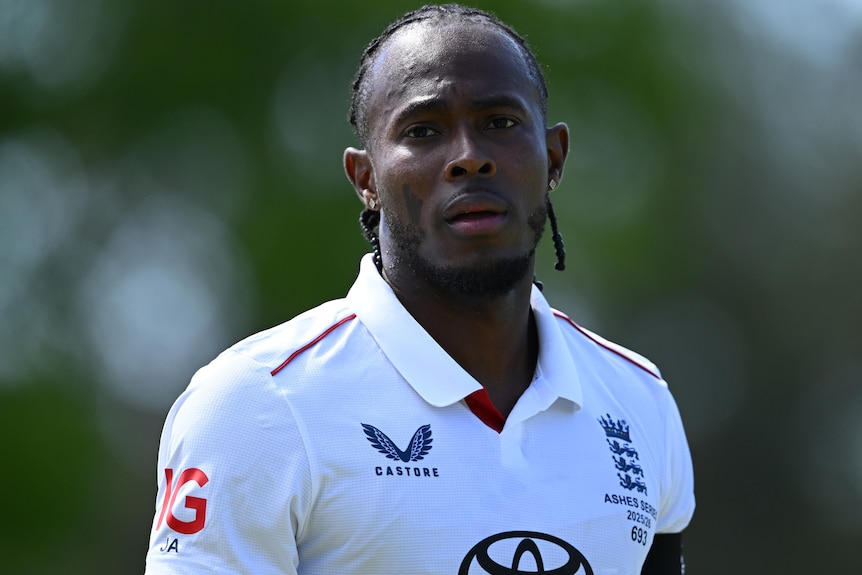Joffrs Archer during England's tour match at Lilac Hill.