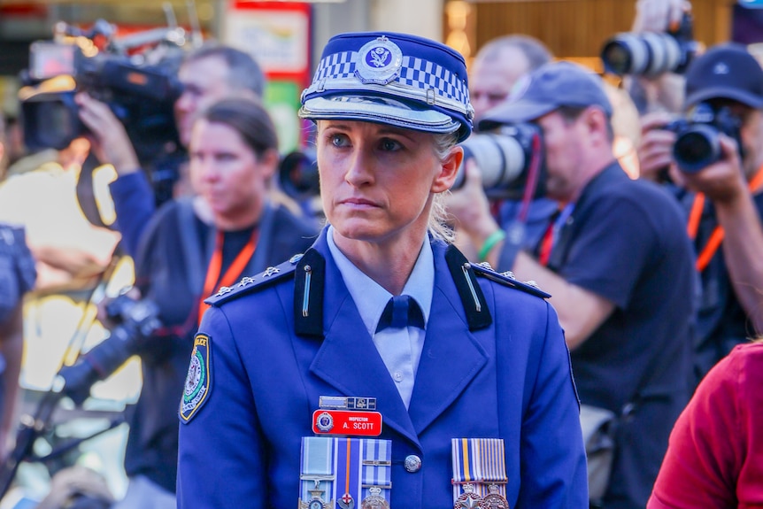 NSW Police Inspector Amy Scott attends the ceremony to mark one year since bondi junction westfield stabbing attack  