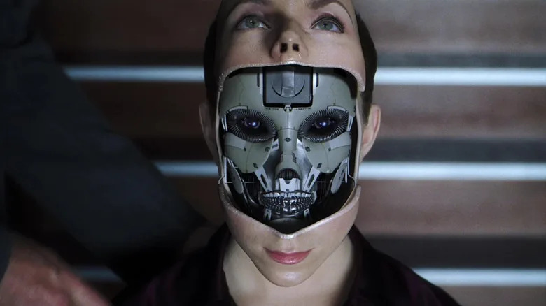 A robot with its human skin opened in A.I. Artificial Intelligence