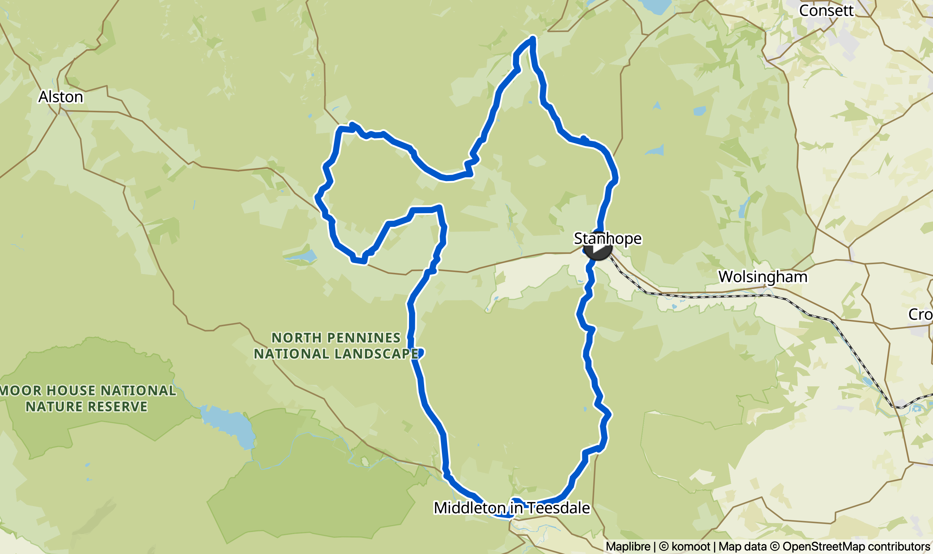 Screenshot of a map with a cycle path on it
