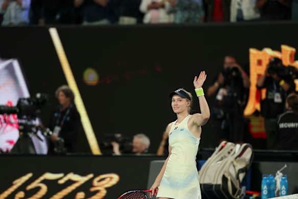 Elena Rybakina celebrates her title.