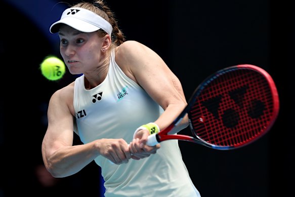 Eyes on the ball: Elena Rybakina was a picture of concentration.