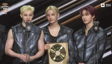 Stray Kids receives the Album of the Year award at the 40th Golden Disc Awards held in Taipei on Jan. 10. [SCREEN CAPTURE]