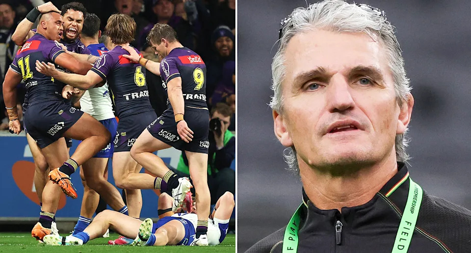 Ativalu Lisati and Melbourne Storm teammates alongside Ivan Cleary.