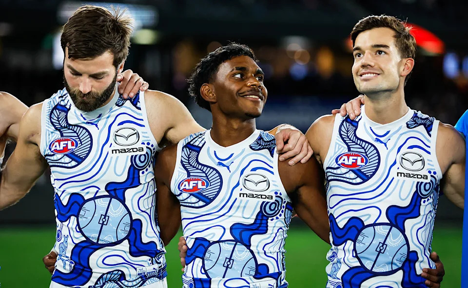 Phoenix Spicer, pictured here before a game for North Melbourne in 2023.