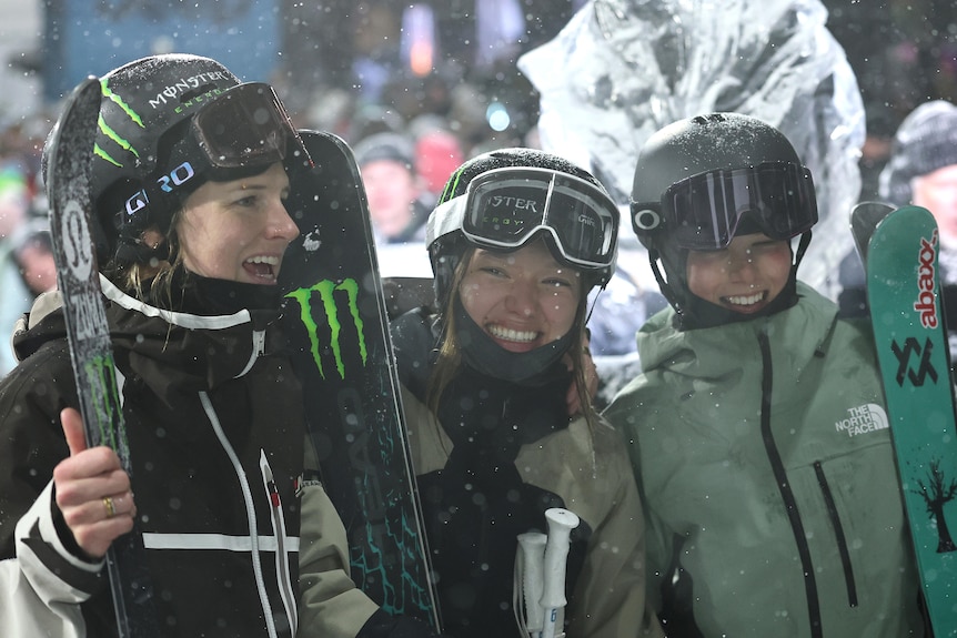 Cassie Sharpe, Zoe Atkin and Indra Brown on the podium. 