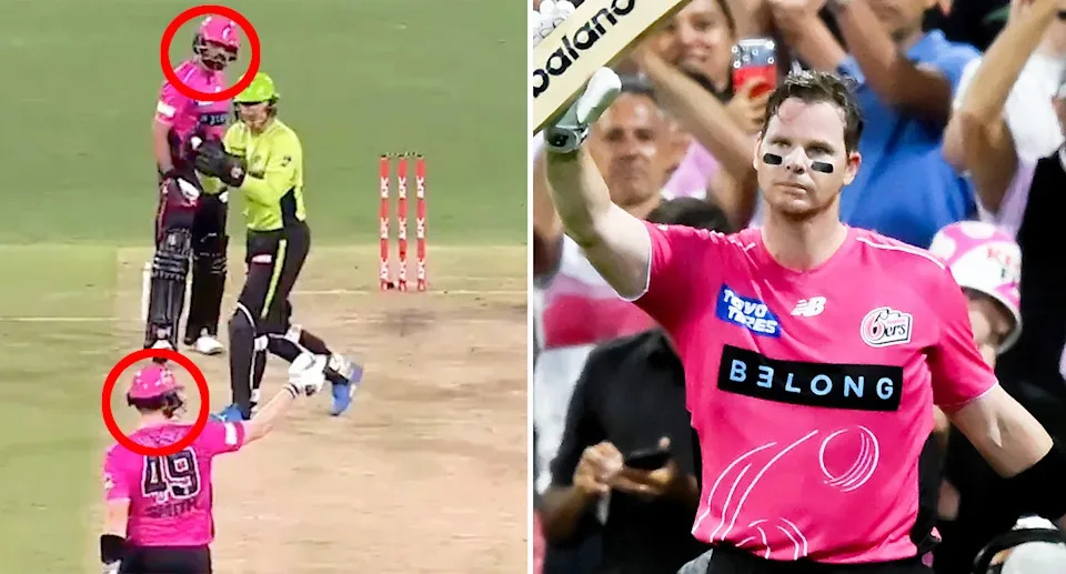 Steve Smith's record BBL knock against the Thunder came after an eye-opening incident with Sydney Sixers teammate, Babar Azam. Pic: Fox Cricket/Getty