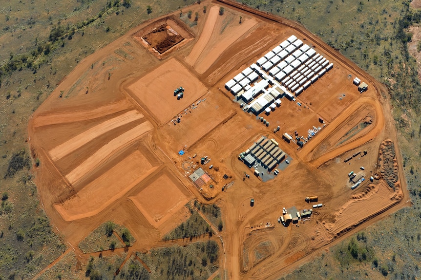 an aerial view of an accommodation village at Nolans Bore.