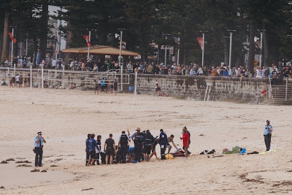 First responders at Manly performed CPR on a shark bite victim.