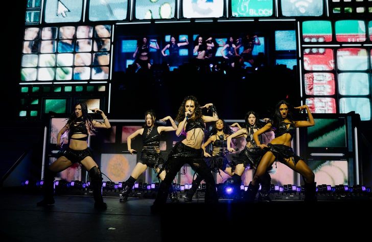 Girl group KATSEYE performs in Minneapolis, Minnesota, on Nov. 15, 2025, as part of its ″The Beautiful Chaos″ tour. Courtesy of HYBE Labels 