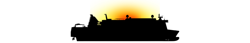 an illustration of a ship with a sunset behind it